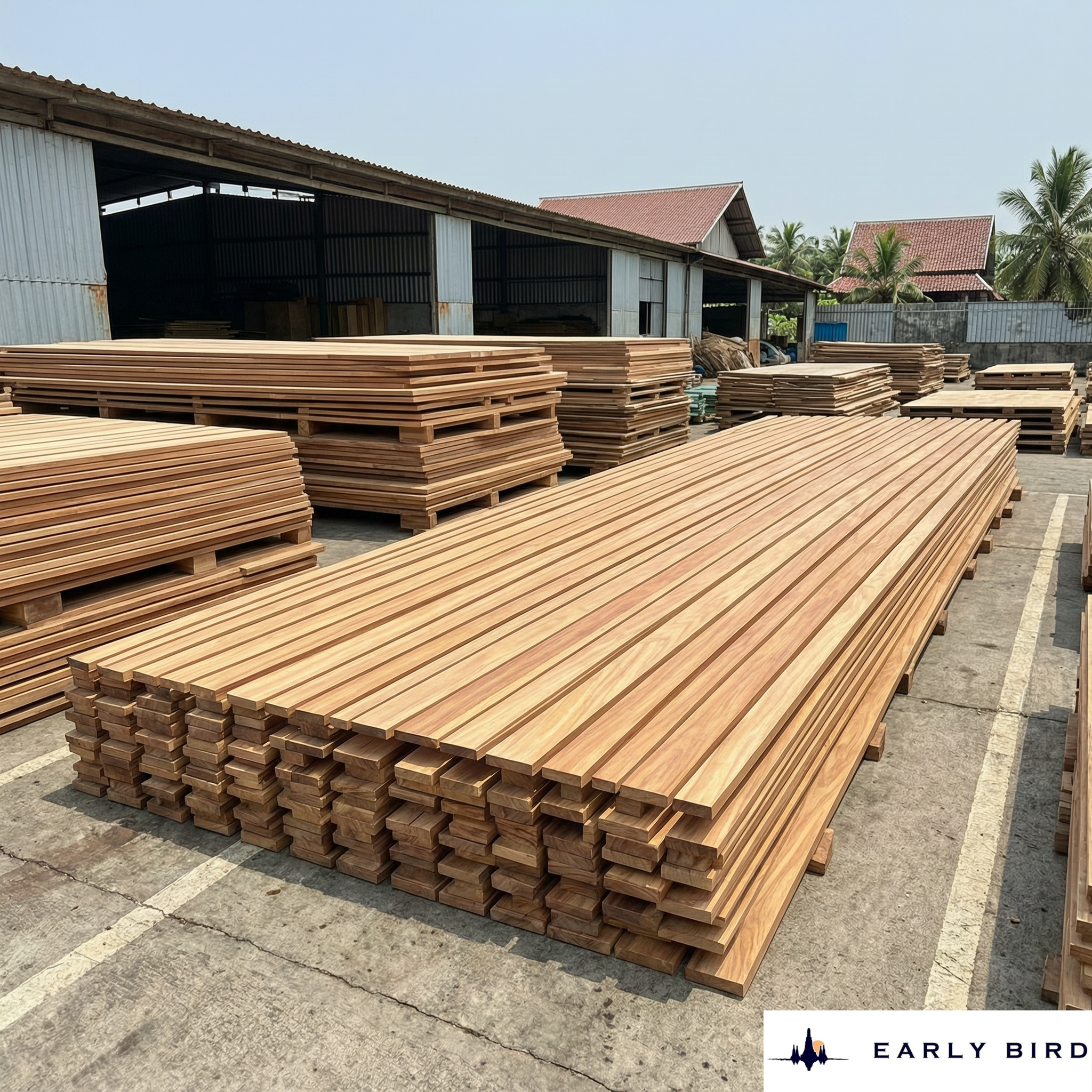 Raw teak timber